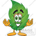Clip Art Graphic of a Green Tree Leaf Cartoon Character With