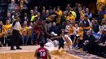 LeBron James falls into Shaqs lap! - YouTube