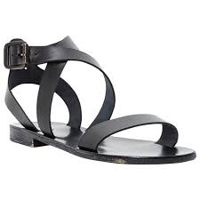 Dune Lotti Flat Cross Strap Sandals Black Leather | Nuji