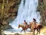 Howard Terpning - Crossing Below the Falls