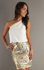 Short White and Gold One Shoulder Sequin Cocktail Dress | Dresses