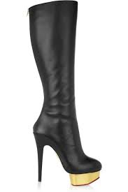 Black Knee High Boots For Women Gold Platform Boots Thin Heels ...