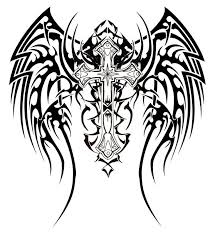 tribal wings and cross tattoo designs
