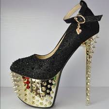 Black and gold embellished/spiked platform heels. 8 from Katy's ...