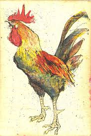 Village Antiques: Fritz Hug - Lithograph of a Rooster - HugRooster