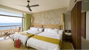 Designing Background And White Bed In Room At Sea Side Wallpaper