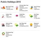 MOM Releases Public Holiday List For Year 2015, 7 Long Weekends To.