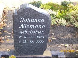 Grab von Johanna Niemann (geb. Bohlen) (09.03.1925-22.10.2000 ...