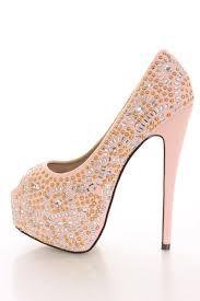 Light Pink Rhinestone Platform Pump High Heels Faux Suede