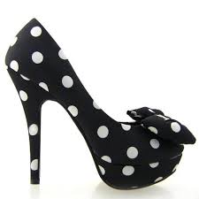 Ladies Dark Blue White Polka Dots Bow Platform High Heels Club ...