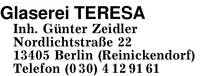 Firma Glaserei Teresa Inh. Günter Zeidler in Berlin - Branche(n ...