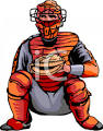 Vector Clip Art Picture of a Crouching Catcher Wearing Full pads ...