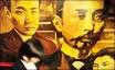A retro movie projector and hand-painted poster are on display at Gwangju