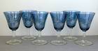 Retro Art Glass  Etched blue lustre glass antique wine stem set of 6