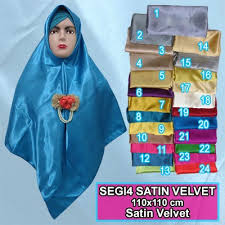 Jilbab segi empat satin velvet polos harga murah