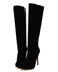 Elegant winter women high heel boots long boots black red flock ...