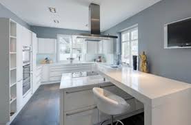 Contemporary Kitchen Gray Walls And Stylish Cupboard