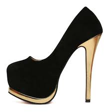 US$35.19] - Elegant Gold Purfle Stiletto Double Platform Black ...