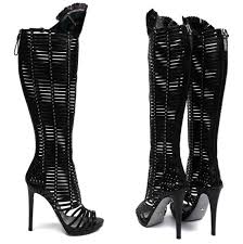 Sergio Rossi Black Embossed Leather Gladiator Borderline Boots ...
