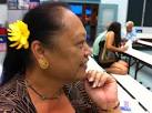 Faye Hanohano wearing a kula