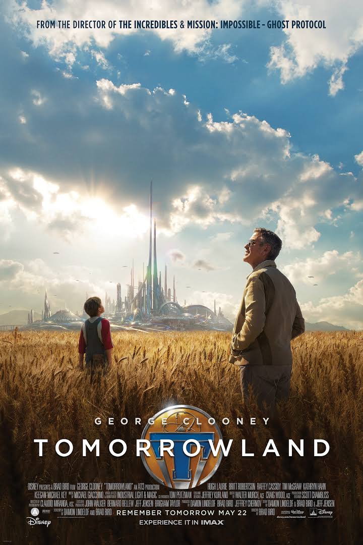 A man and a boy stand in a wheat field looking toward a glittering city skyscape