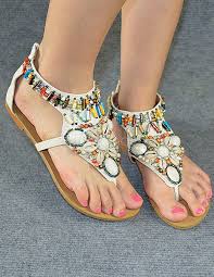 Bohemian PU Leather Beading Beach Sandals For Women - Milanoo.com