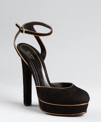 Gucci women's black and gold suede 'Huston' strappy platform pumps ...