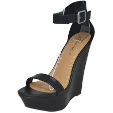 Breckelles Vivi-21 Black Women Open Toe Strappy Platform Wedge Sandal