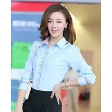 Baju Kerja Wanita Lengan Panjang Trendy Warna Biru Langit KP 9808 ...