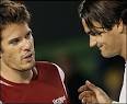 Tommy Haas congratulates Roger Federer. After a tough and lengthy five-set ... - _41246978_haas_federer_300