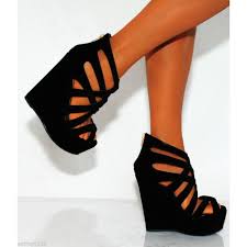 BLACK NUDE BEIGE WEDGED WEDGES SUMMER STRAPPY SANDALS PLATFORMS ...