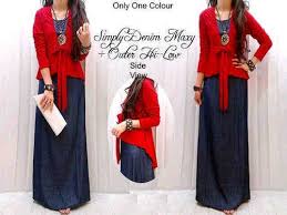 DINOMARKET : PasarDino�?�-Maxi denim + cardi merah /dress / modern ...