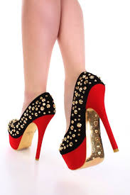 Black Gold Red Faux Suede Spike Studded Platform Heels / Sexy ...