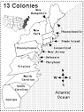 13 Colonies Map/Quiz Printout - EnchantedLearning.