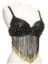 Black Sequin Gold Beaded Fringe Belly Dance Bra Top   At