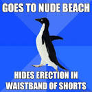 Socially Awkward Penguin - goes to nude beach hides erection in ...