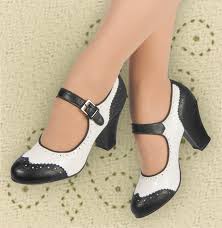 Aris Allen Black and White 1940s Heeled Wingtip Mary Jane Swing ...