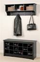 Entryway Wall Mount Coat Rack w Shoe Storage Bench in Black BSS ...