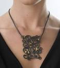 Wrought Large Panel Pendant with Flowers - Silver & Gold Necklace - by ... - A6981-027l