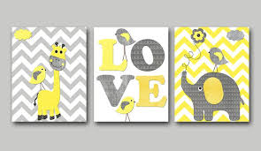 Yellow and Gray Baby Boy Nursery Art Print Children Wall Art Baby ...