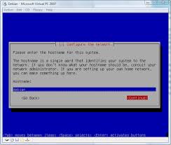 ... to provide a hostname for the system. Enter one and click continue: