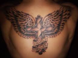cross and angel wing tattoo