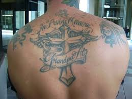 cross and angel wing tattoo