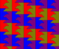 Auch mit Parallelogrammen, Trapezen, ja sogar mit beliebig geformten Polygonen kann man Parkette erzeugen [2]: (Heinrich Heesch, 1935)