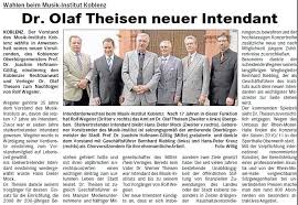 Dr. Olaf Theisen neuer Intendant des Koblenzer Musikinstituts