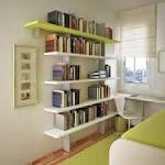 Indoor : Small Teenage Bedroom With Floating Bookshelf And Green ...