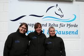 Zum Team gehören Sylvia Weyand (praktische Tierärztin, Physiotherapeutin, Ostheopathin). Paula Dausend, (praktische Tierärztin), Nina Borger (Bereiterin FN) ... - Bild_Team