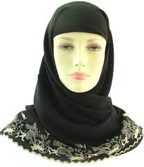 Embroidered Black Hijab Scarf: Rose Design :: simplyislam.com