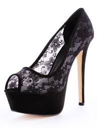 Sexy Black Lace Mesh Cloth PU Platform Peep Toe High Heels | My ...