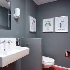 Grey Bathroom Ideas Combinate With Red Floor And Decorate With ...